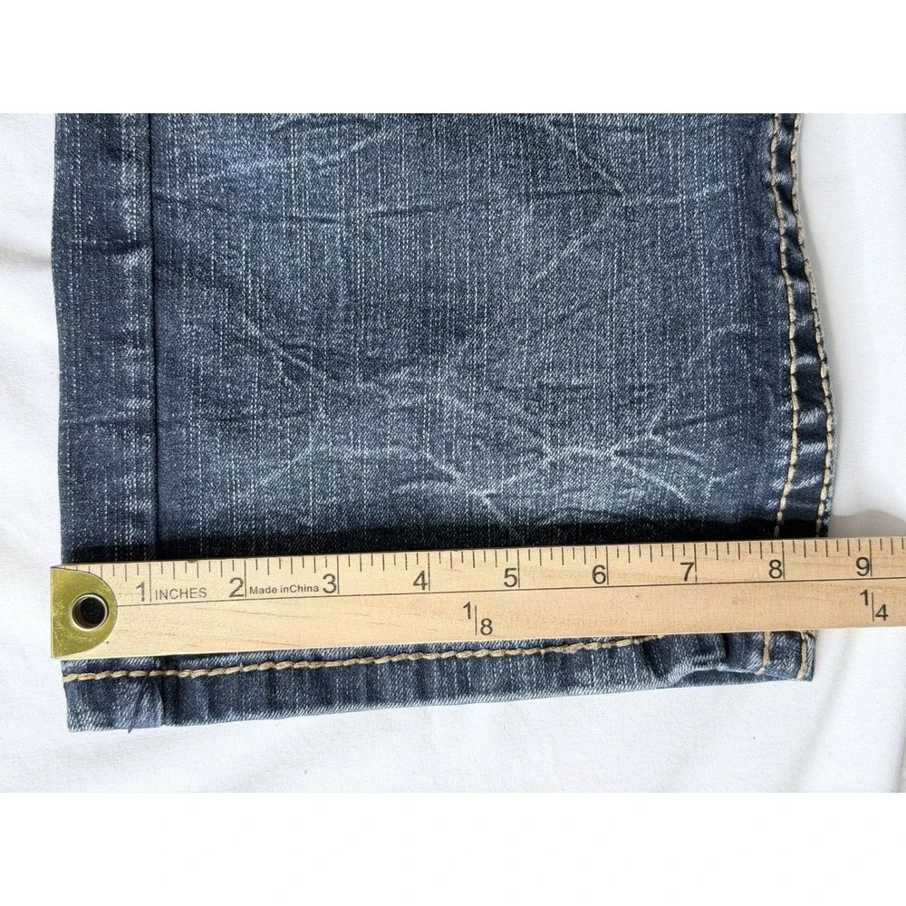 True Luck Denim Jeans Mens 34x32 Blue Straight Dark Wash Stretch Embroidered